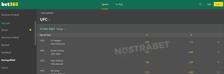 bet365 ufc betting