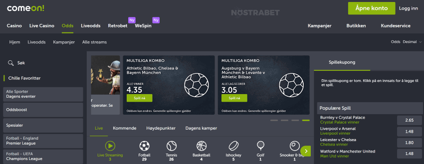 Sportsbetting live hos ComeOn!