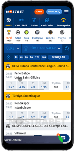 Mostbet Android Spor Bahisleri