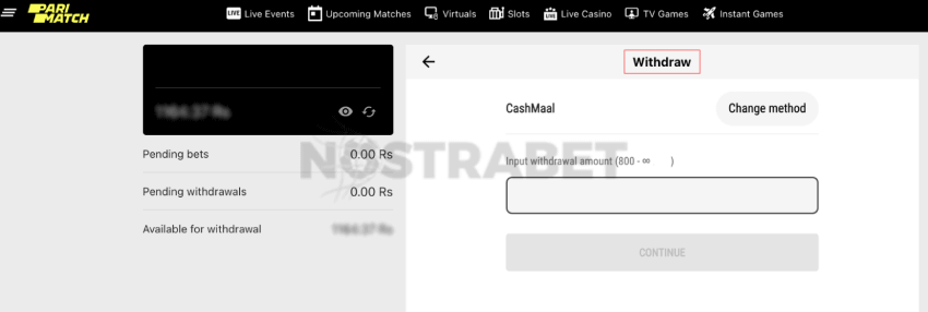 parimatch withdraw page
